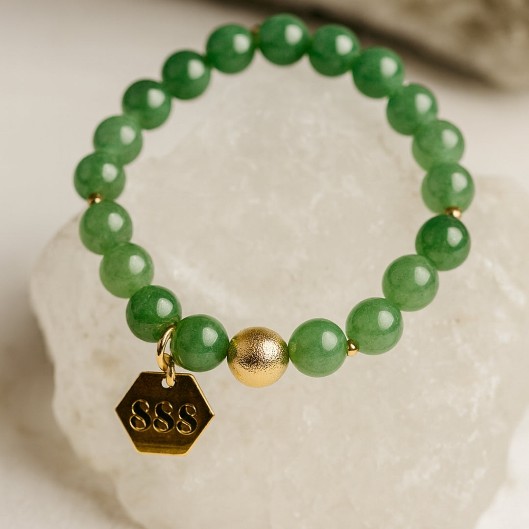 888 Abundance Code Bracelet – Green Aventurine 18K Gold-Plated