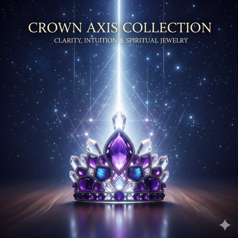 Elevate your spiritual focus. Shop unique natural stone pieces from the Crown Axis Collection, designed for alignment and clarity.