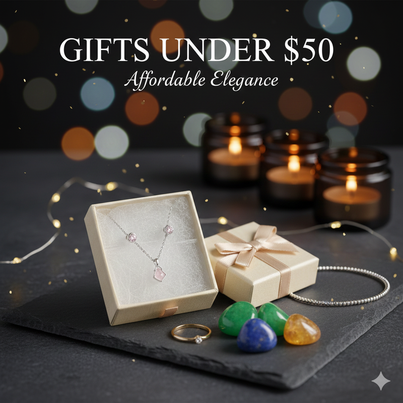 Shop Gifts Under $50: Find affordable luxury, meaningful crystals, and perfect small gifts. Thoughtful, high-quality jewelry under budget.