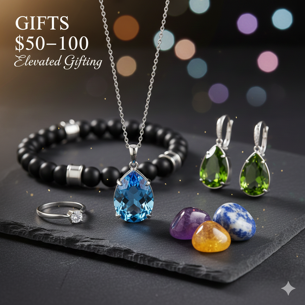 Shop $50-$100 Gifts: Find elevated gemstone jewelry and sophisticated crystal sets. Perfect quality gifts for special occasions without breaking the bank.