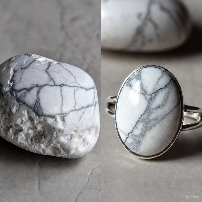 Howlite-Calming-Stone-Tranquility-Crystal-Stress-Relief-Patience-Awareness-Mindfulness-Peaceful-Sleep-Crown-Chakra-Spiritual-Jewelry-White-Gemstone-Howlite-Necklace-Howlite-Bracelet-Howlite-Ring-Howlite-Earrings-