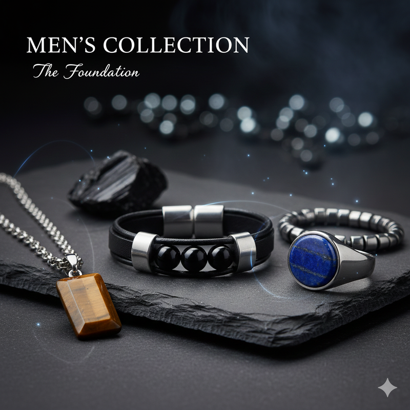 Shop the Men's Collection: Find grounded style and resilience with powerful masculine stones like Onyx and Tiger Eye. Shop durable accessories.