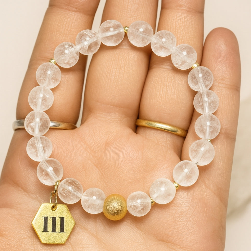 111 Clear Quartz Bracelet 8mm 18K Gold Plated