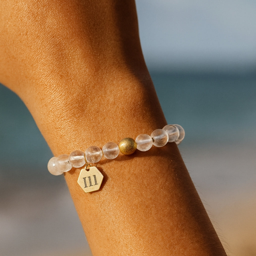 111 Clear Quartz Bracelet 8mm 18K Gold Plated