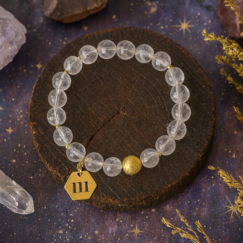 111 Clear Quartz Bracelet 8mm 18K Gold Plated