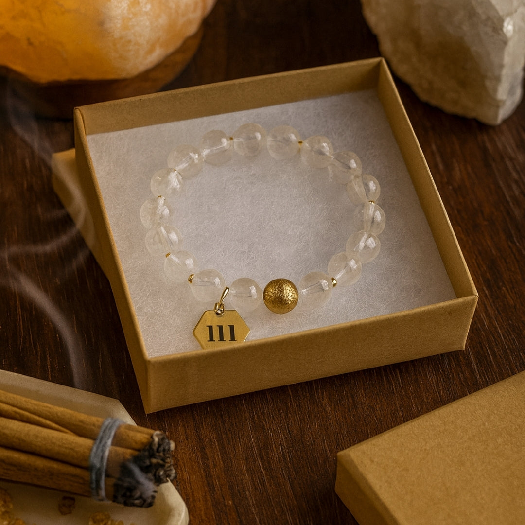 111 Clear Quartz Bracelet 8mm 18K Gold Plated