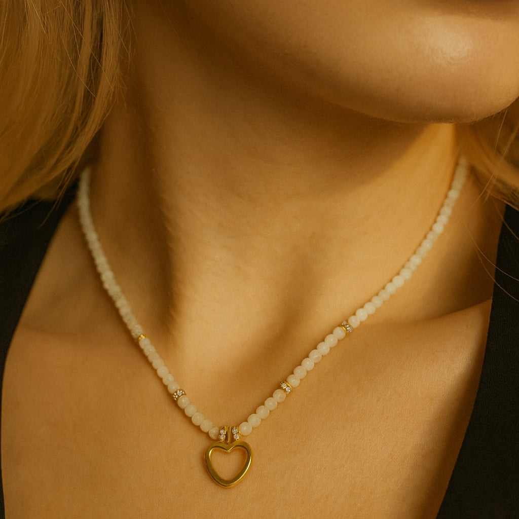 Moonstone Heart Necklace | 3 mm Faceted Gemstones | Naia Heart | Intuition • Emotional Harmony • Lunar Radiance