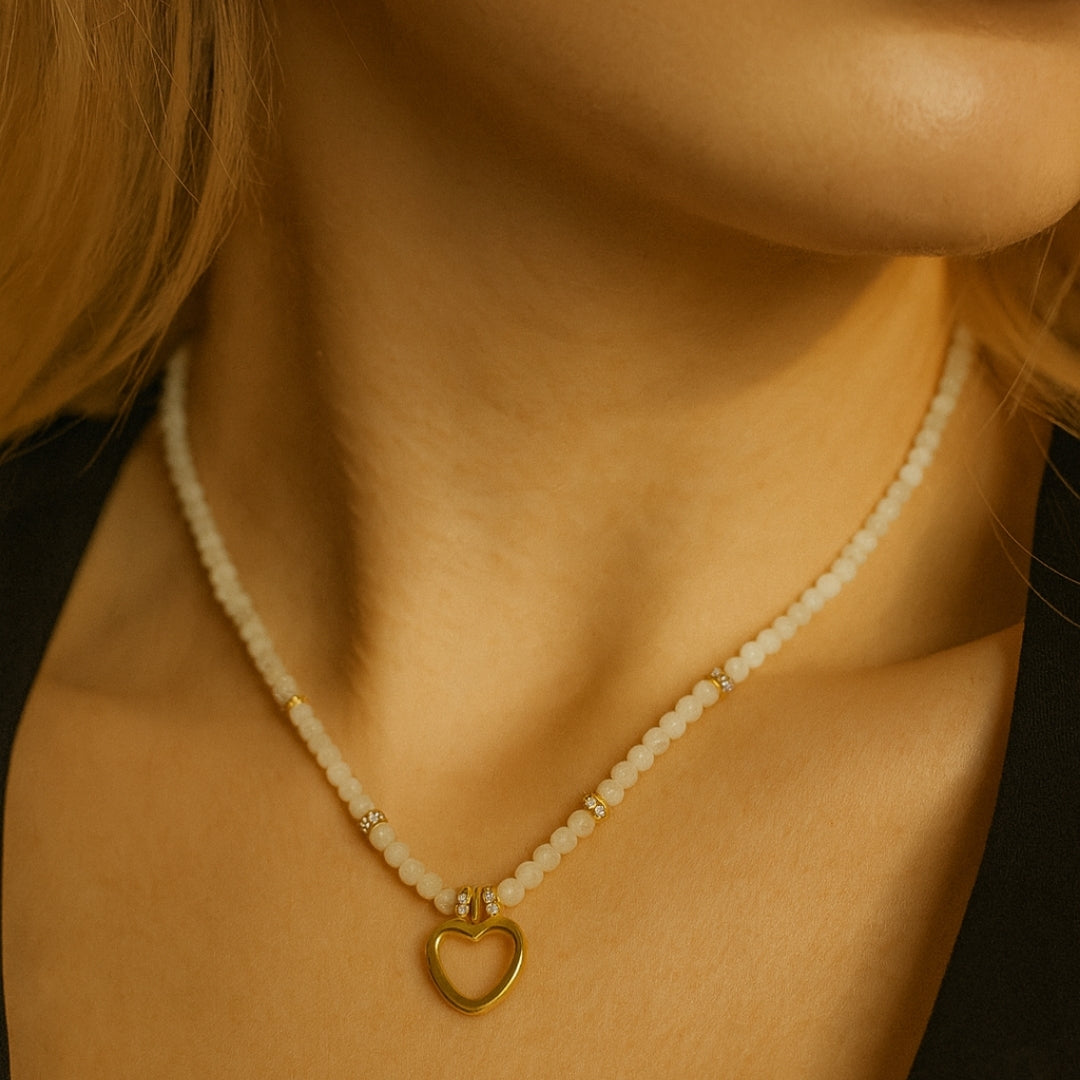 Moonstone Heart Necklace | 3 mm Faceted Gemstones | Naia Heart | Intuition • Emotional Harmony • Lunar Radiance