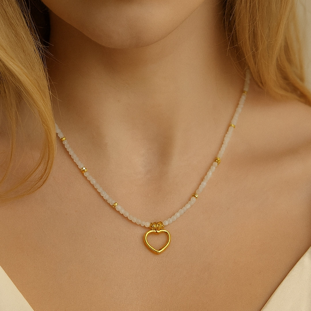 Moonstone Heart Necklace | 3 mm Faceted Gemstones | Naia Heart | Intuition • Emotional Harmony • Lunar Radiance