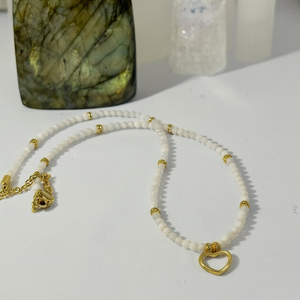 Moonstone Heart Necklace | 3 mm Faceted Gemstones | Naia Heart | Intuition • Emotional Harmony • Lunar Radiance