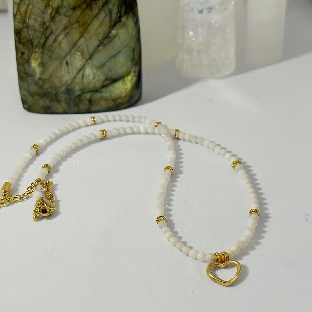 Moonstone Heart Necklace | 3 mm Faceted Gemstones | Naia Heart | Intuition • Emotional Harmony • Lunar Radiance