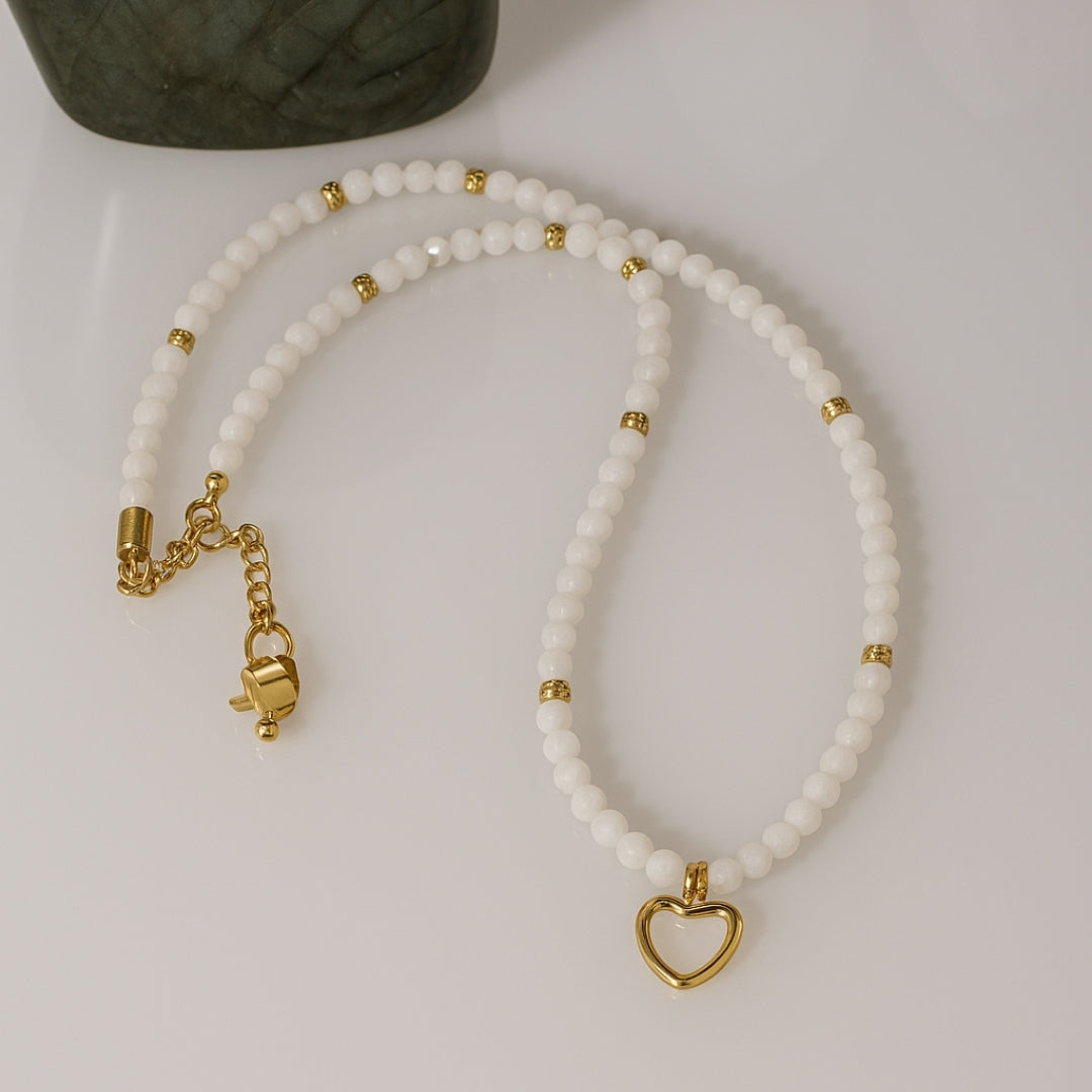 Moonstone Heart Necklace | 3 mm Faceted Gemstones | Naia Heart | Intuition • Emotional Harmony • Lunar Radiance