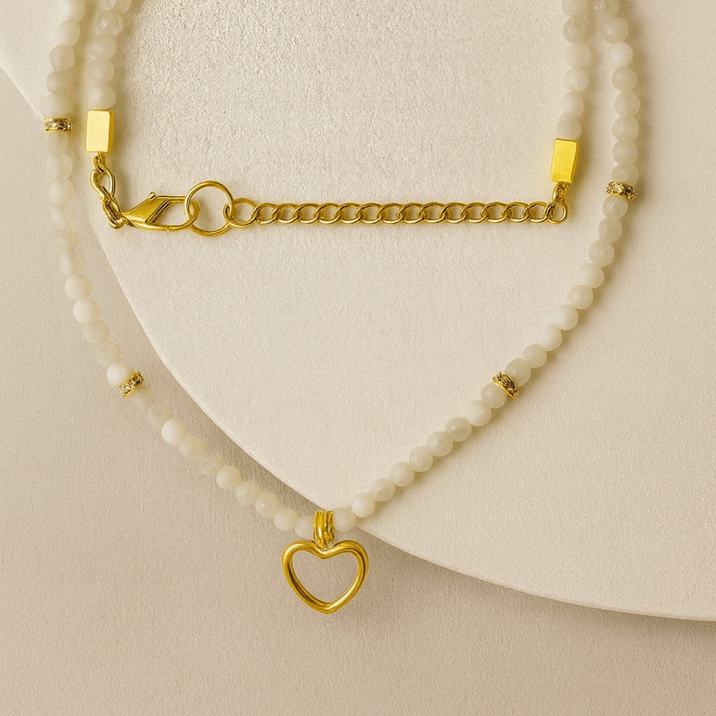 Moonstone Heart Necklace | 3 mm Faceted Gemstones | Naia Heart | Intuition • Emotional Harmony • Lunar Radiance
