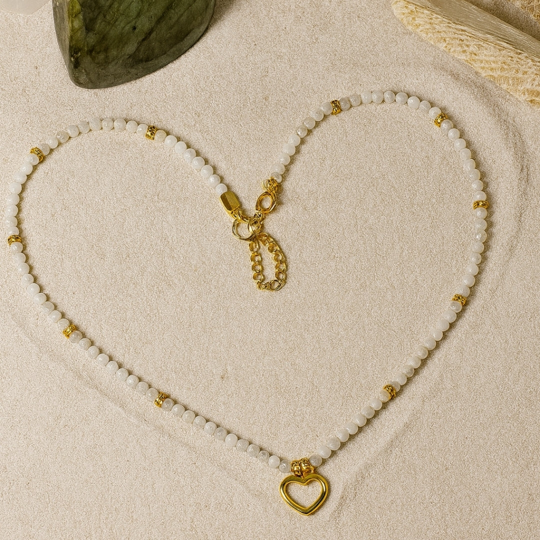 Moonstone Heart Necklace | 3 mm Faceted Gemstones | Naia Heart | Intuition • Emotional Harmony • Lunar Radiance