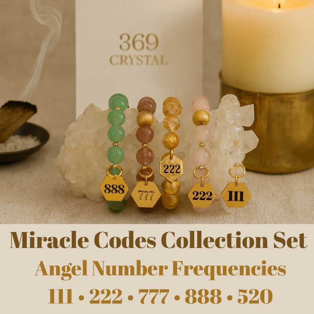 Miracle Codes Collection Set 5 Energy Coded Bracelets | Angel Number 111 • 222 • 777 • 888 • 520 | 18K Gold-Plated