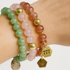 Natural Strawberry Quartz 777 Bracelet 8mm | 18K Gold-Plated Details |