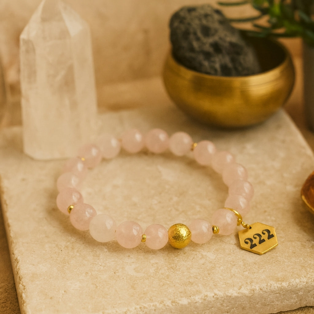 222 Rose Quartz Bracelet 18K Gold Plated