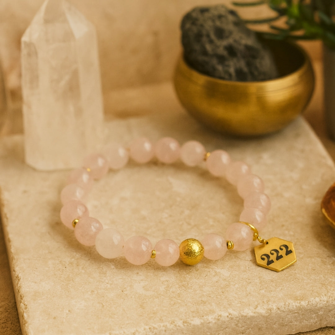 222 Rose Quartz Bracelet 18K Gold Plated