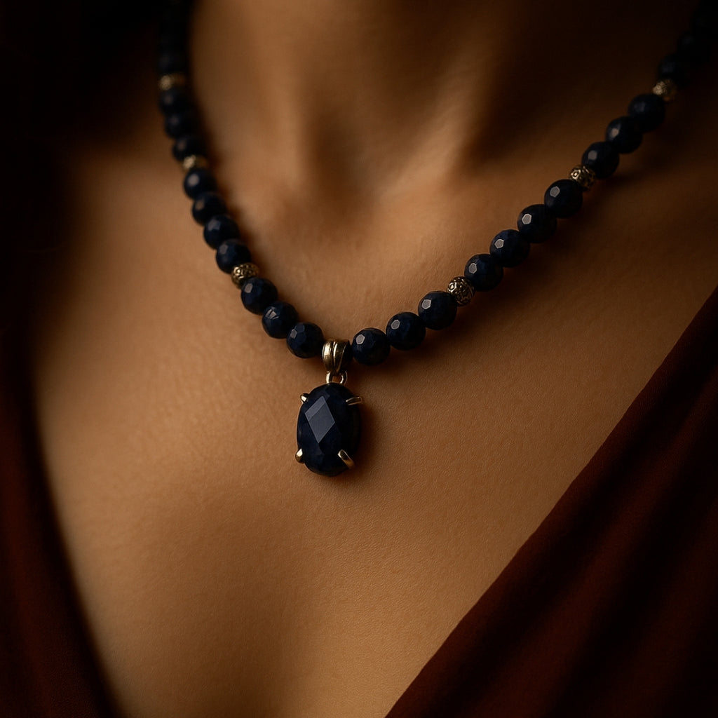 Sapphire 925 Sterling Silver Necklace|6 mm Faceted Sapphire Pendant