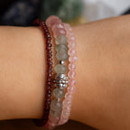 Strawberry Quartz + Rose Quartz + Garnet Bracelet Set  Handmade Gemstone Jewelry