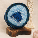 Blue Agate Slice with Wooden Stand & Candle