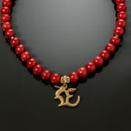 Red Coral Necklace 7mm 18K Gold Plated OM Pendant