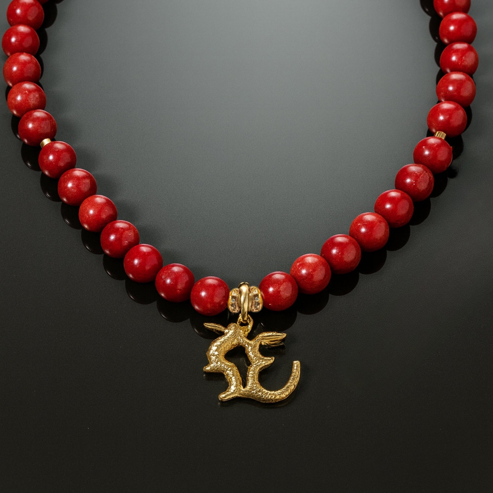 Red Coral Necklace 7 mm | Gold-Plated OM Pendant