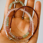 Strawberry Quartz + Rose Quartz + Garnet Bracelet Set  Handmade Gemstone Jewelry