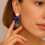 Moonstone Emerald Cat’s Eye Boho Statement Earrings | Natural Gemstone 18K Gold Plated Drop Earrings | Crystal Jewelry Gift for Her