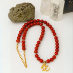 Red Coral Necklace 7mm 18K Gold Plated OM Pendant
