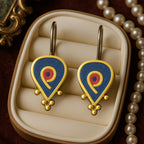 Boho Lapis Coral Earrings – One of a Kind Sterling Silver Bronze Spiral Drop Dangle