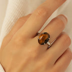 Tiger Eye Auric Shield Ring | Adjustable Silver Plated Natural Gemstone