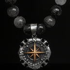 Rutilated Quartz Necklace 8mm|Premium Hand-Knotted Beads | 925 Silver Compass Rose Pendant