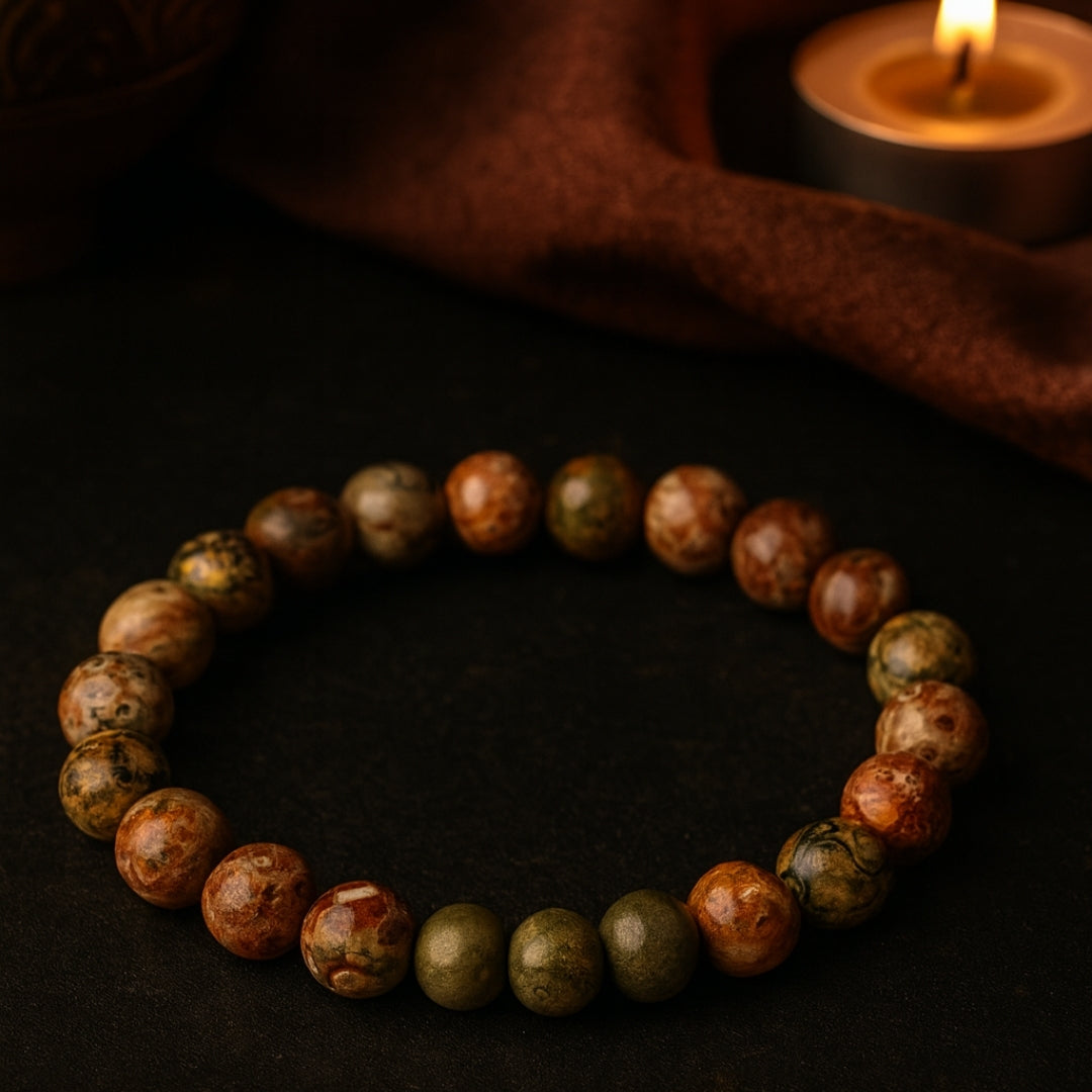 Pink Ocean Jasper & Pyrite Bracelet | 8 mm Gemstone Beads