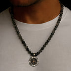 Rutilated Quartz Necklace 8mm|Premium Hand-Knotted Beads | 925 Silver Compass Rose Pendant