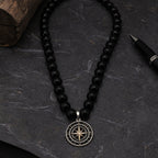 Onyx Necklace 925 Silver with Compass Pendant | Handmade Jewelry Gift