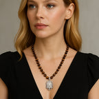 Tiger Eye Necklace 925 Silver | 8mm Premium Hand-Knotted Beads 925 Silver |Tiger Head Pendant