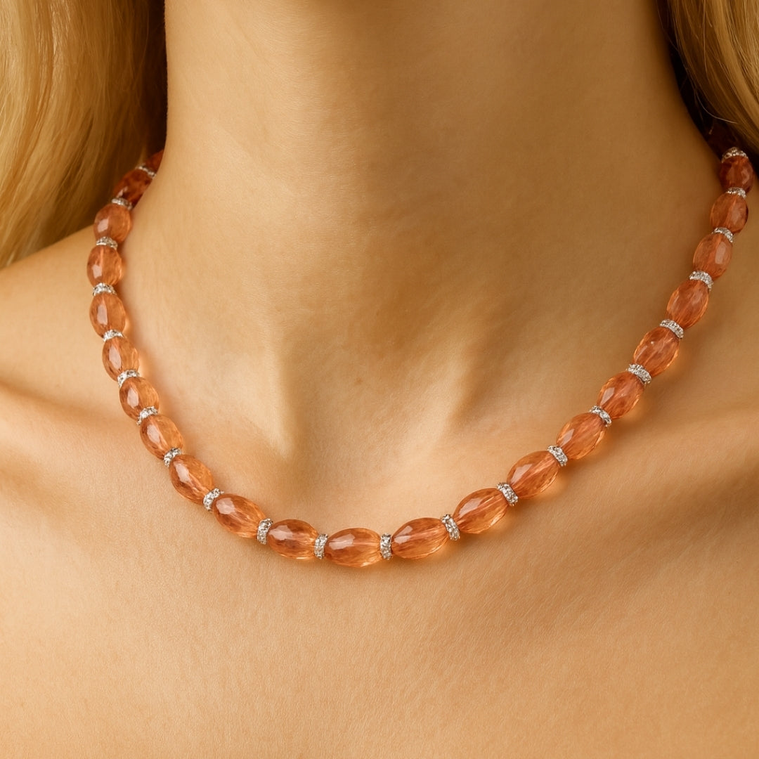 Champagne Zultanite Gemstone 925 Sterling Silver Necklace , 8x5mm Rice Cut Beads, Color Change Gemstone Jewelry,Unique Luxury Gift for Women