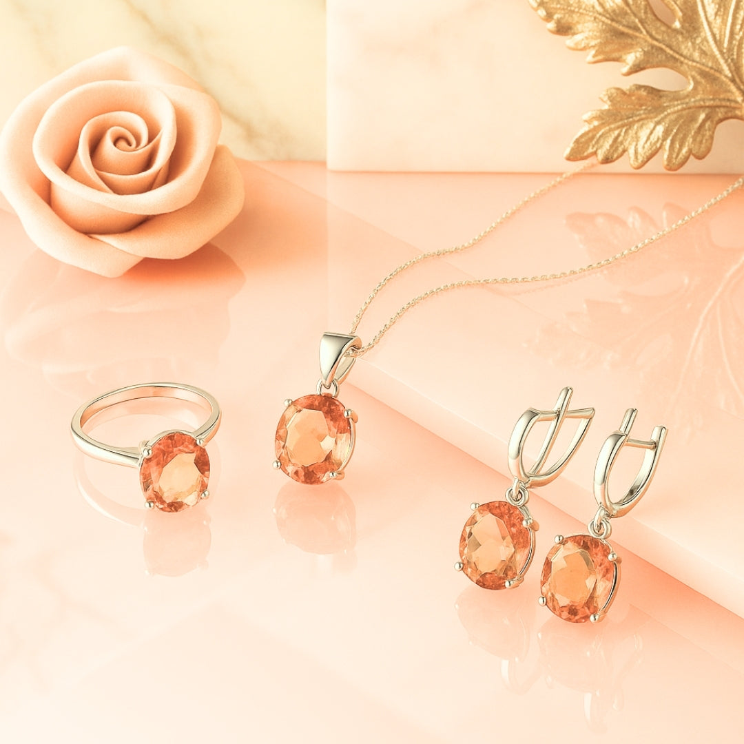Zultanit Color- Changing Jewelry Gift Set | Sterling Silver Ring Earrings Necklace