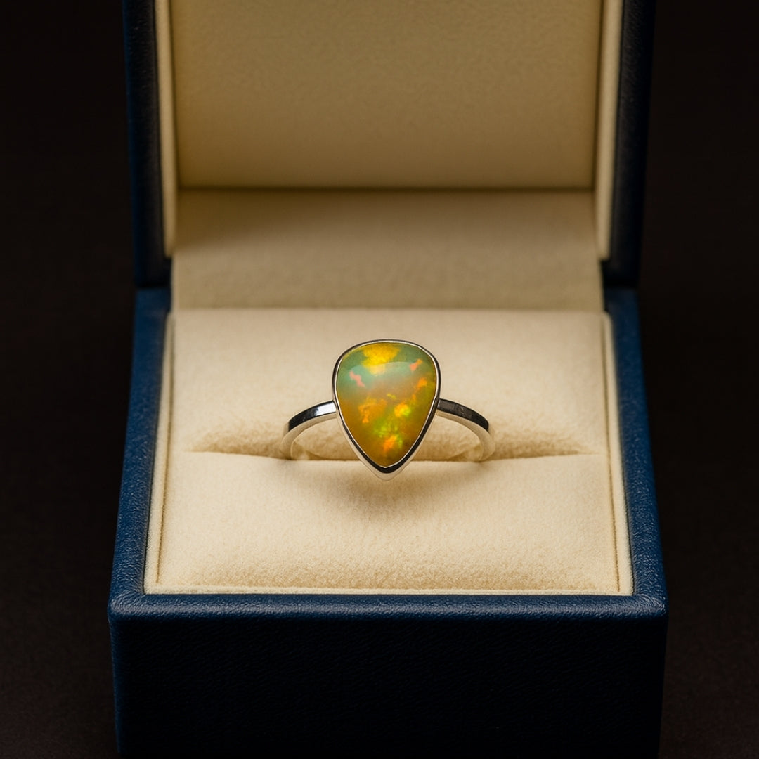 Opal Ring Eos Spectrum Ethiopian Opal |Adjustable 925 Sterling Silver