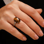 Tiger Eye Auric Shield Ring | Adjustable Silver Plated Natural Gemstone