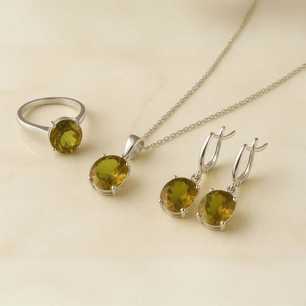 Zultanit Color- Changing Jewelry Gift Set | Sterling Silver Ring Earrings Necklace