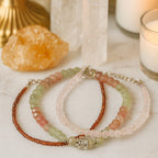 Strawberry Quartz + Rose Quartz + Garnet Bracelet Set  Handmade Gemstone Jewelry