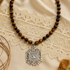 Tiger Eye Necklace 925 Silver | 8mm Premium Hand-Knotted Beads 925 Silver |Tiger Head Pendant