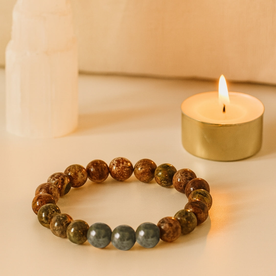 Pink Ocean Jasper & Pyrite Bracelet | 8 mm Gemstone Beads