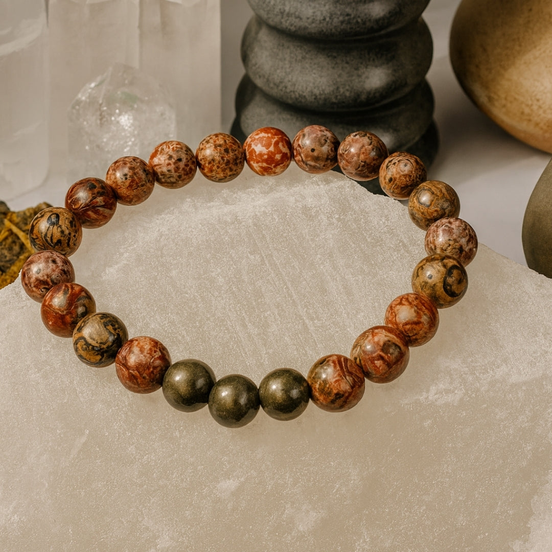 Pink Ocean Jasper & Pyrite Bracelet | 8 mm Gemstone Beads