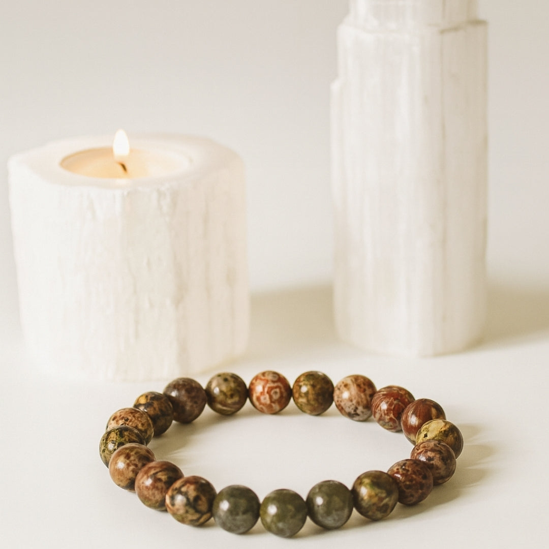 Pink Ocean Jasper & Pyrite Bracelet | 8 mm Gemstone Beads