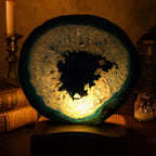 Blue Agate Slice with Wooden Stand & Candle