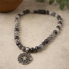 Rutilated Quartz Necklace 8mm|Premium Hand-Knotted Beads | 925 Silver Compass Rose Pendant