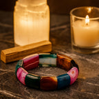 Rainbow Aegis – Madagascar Agate Bracelet | 15x23mm Multicolor Premium Cut